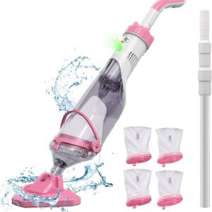 Pool Vacuum for Above Ground Pool with a Telescopic Pole, Running time up to 1H, T403 Handheld Rechargeable Pool Cleaner with Powerful Suction up to 18.5 gallons/min, Ideal for Leaves, Debris