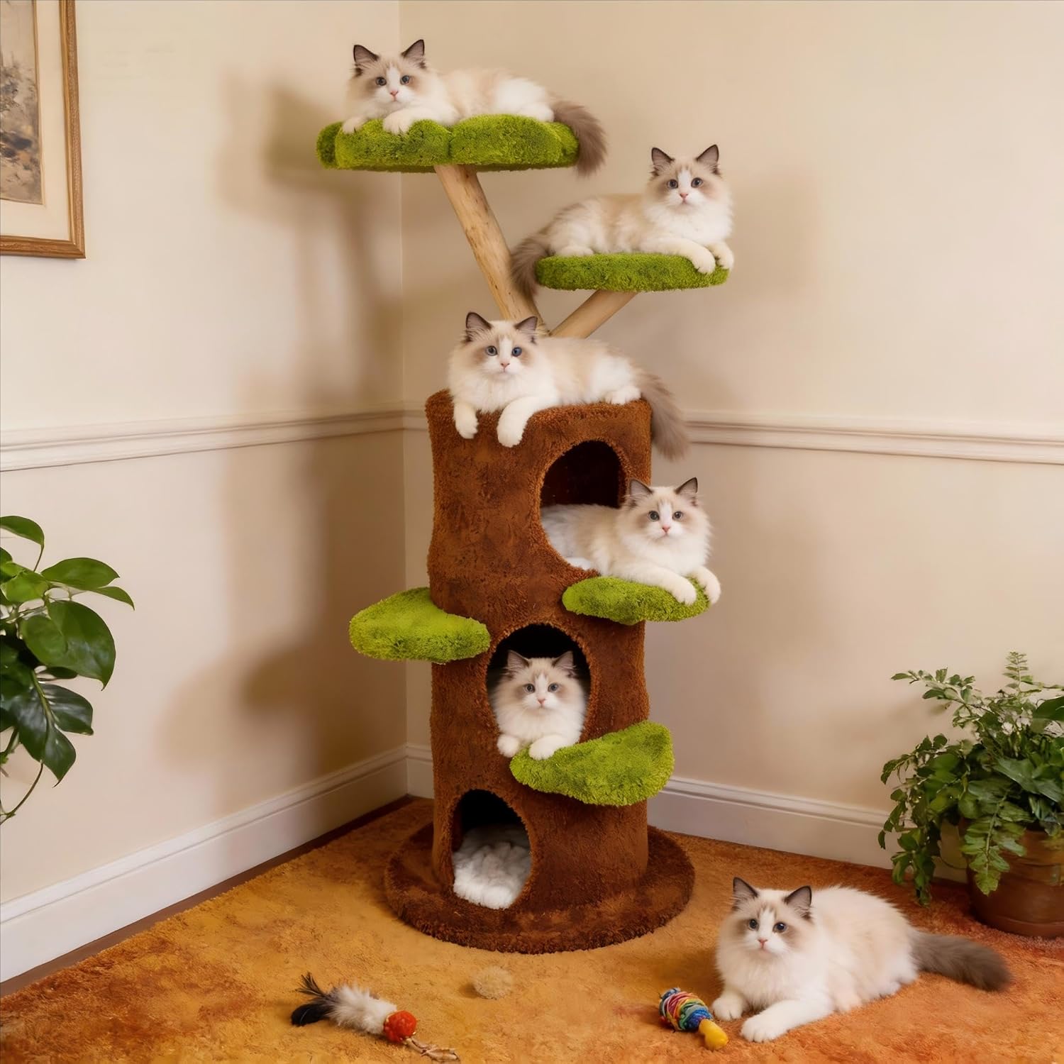 Wisfor Modern Cat Tree Tower: 58Inch Tall Cats Tree for Large Cats with Multi Condos – Indoor Wooden Kitty Tree House Sturdy with Scratching Post