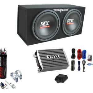 MTX TNE212D 12″ 1200W Dual Loaded Subwoofer Box + 1500W Amplifier + Capacitor