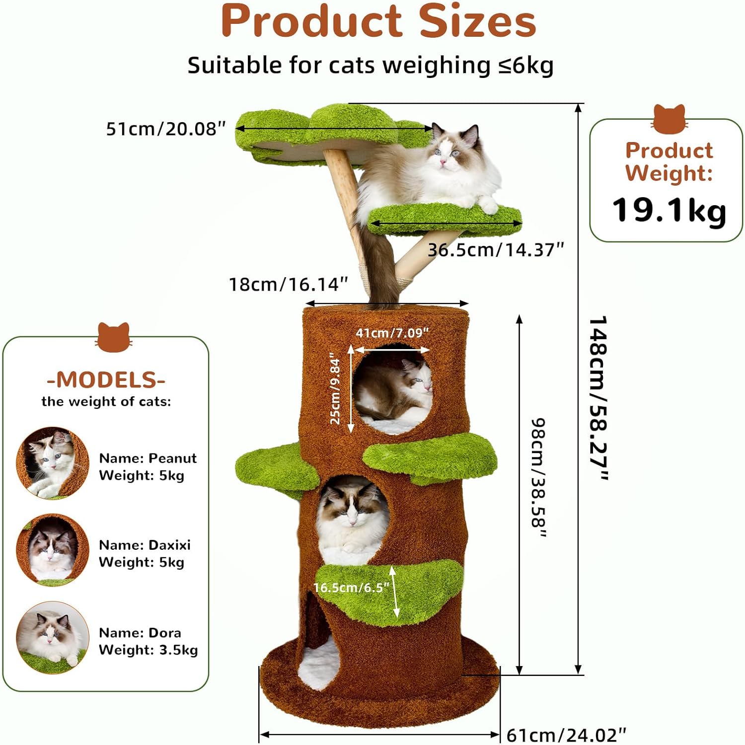 Wisfor Modern Cat Tree Tower: 58Inch Tall Cats Tree for Large Cats with Multi Condos – Indoor Wooden Kitty Tree House Sturdy with Scratching Post