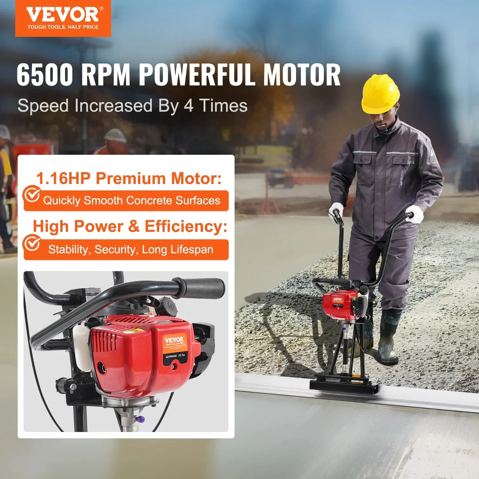 VEVOR Gas Concrete Power Screed With 8ft Aluminum Board – ZPJ-25A-8