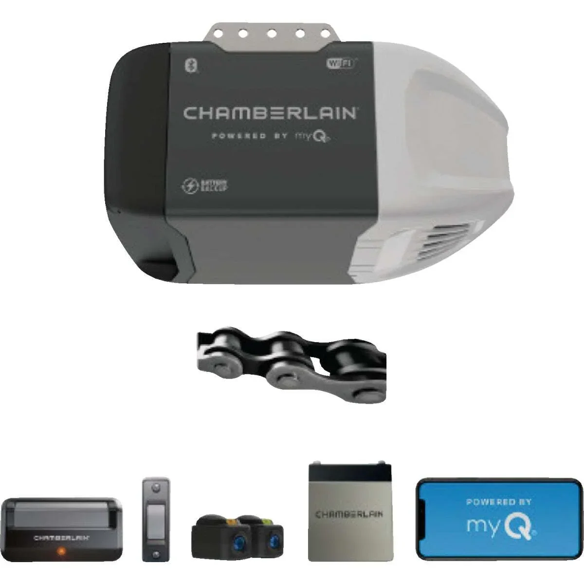 Chamberlain 0.5 HP Chain Drive Smart Garage Door Opener With 7 ft Rail – C2212T