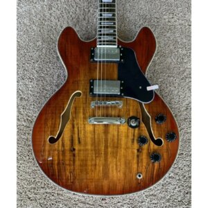 Semi-Hollow Electric Guitar, 6-String, Spalted Maple Finish, Brown