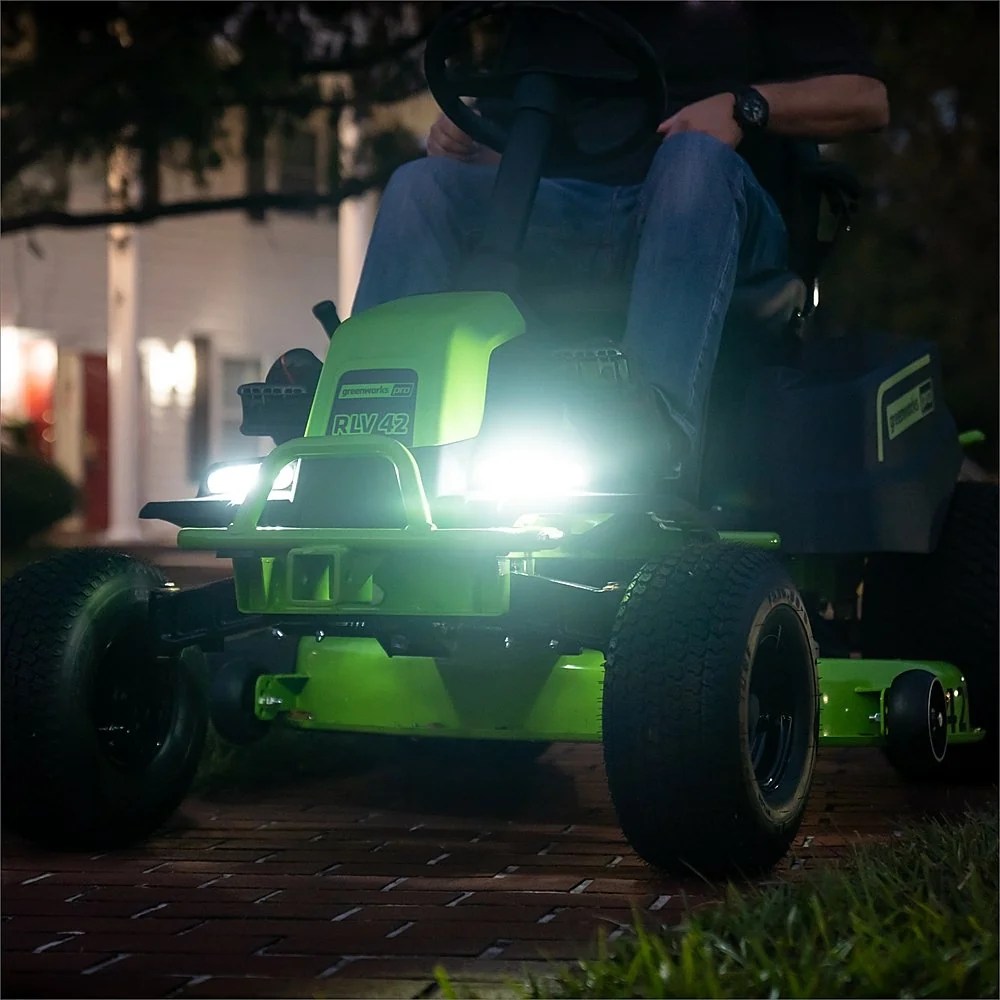 80V Cordless Riding Lawn Mower with Six Batteries and Dual-Port Turbo Chargers