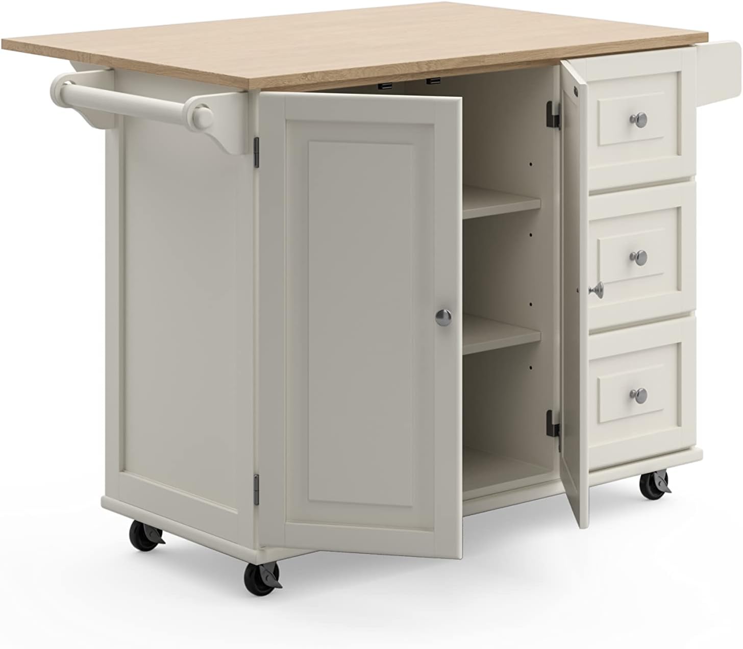 Mobile Kitchen Island Cart, Drop Leaf Breakfast Bar