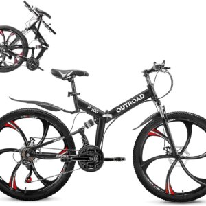 26-Inch Folding Mountain Bike, 21-Speed Dual Suspension