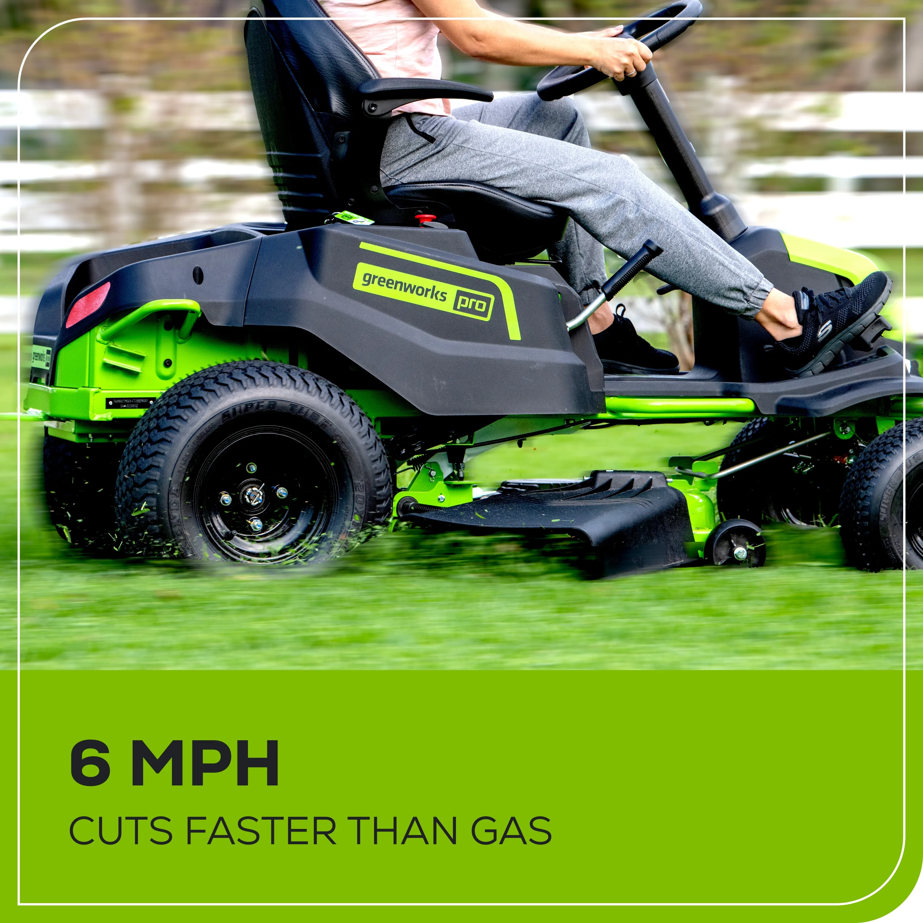 60V Cordless Riding Lawn Mower with Six Batteries and Wall Charger