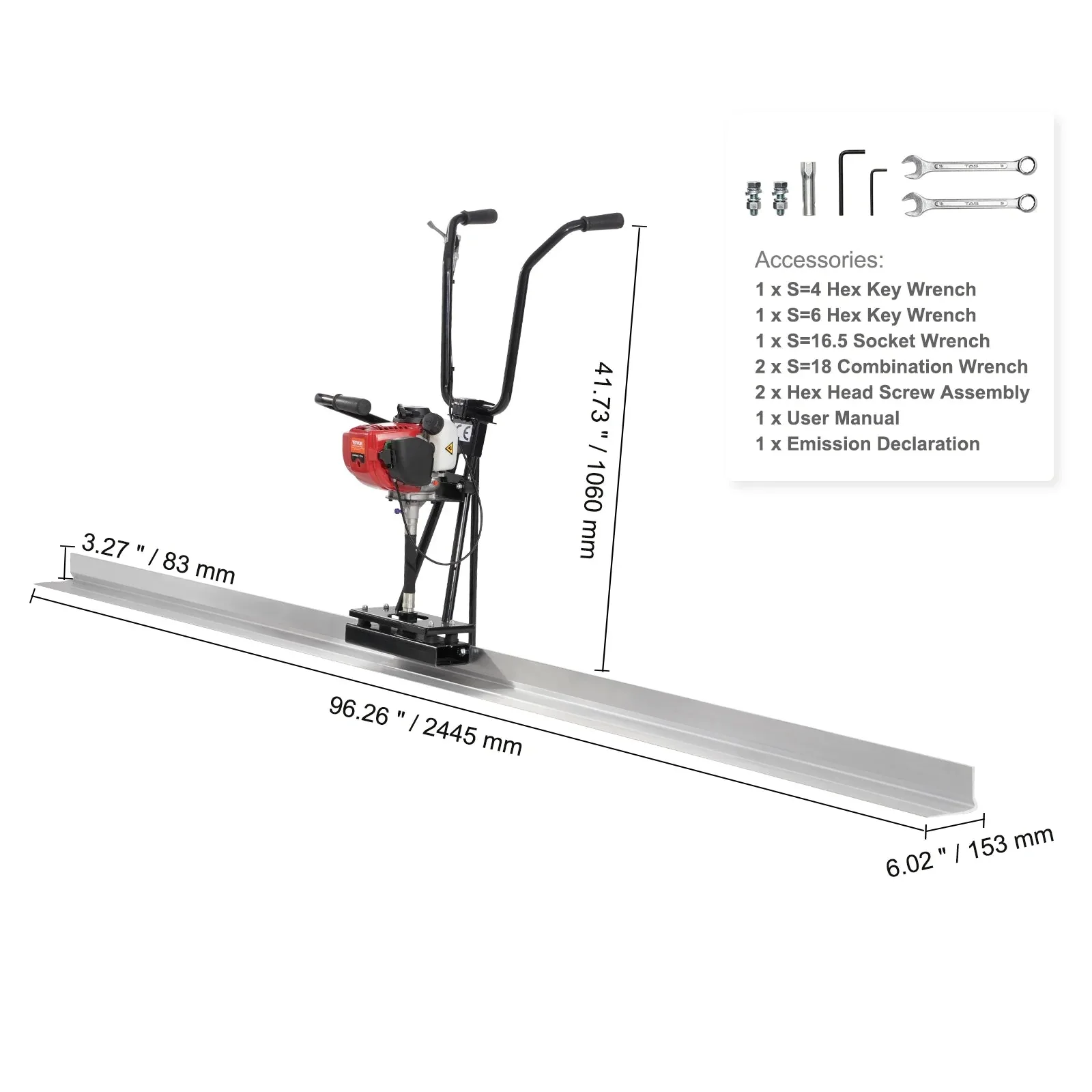VEVOR Gas Concrete Power Screed With 8ft Aluminum Board – ZPJ-25A-8
