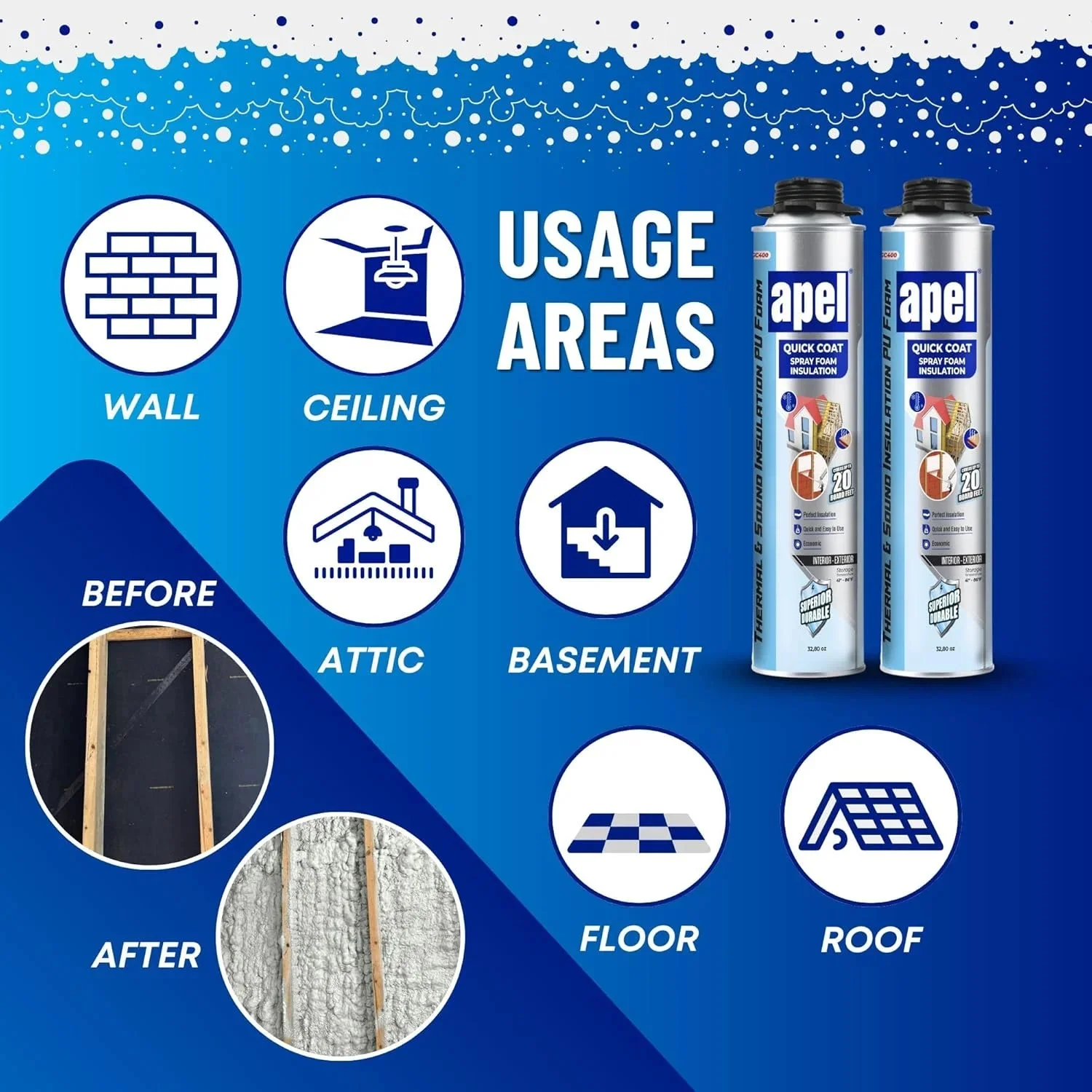 apel Spray Foam Insulation Kit, 12 x 32.80 oz / 240 Bd ft – 12 Pack
