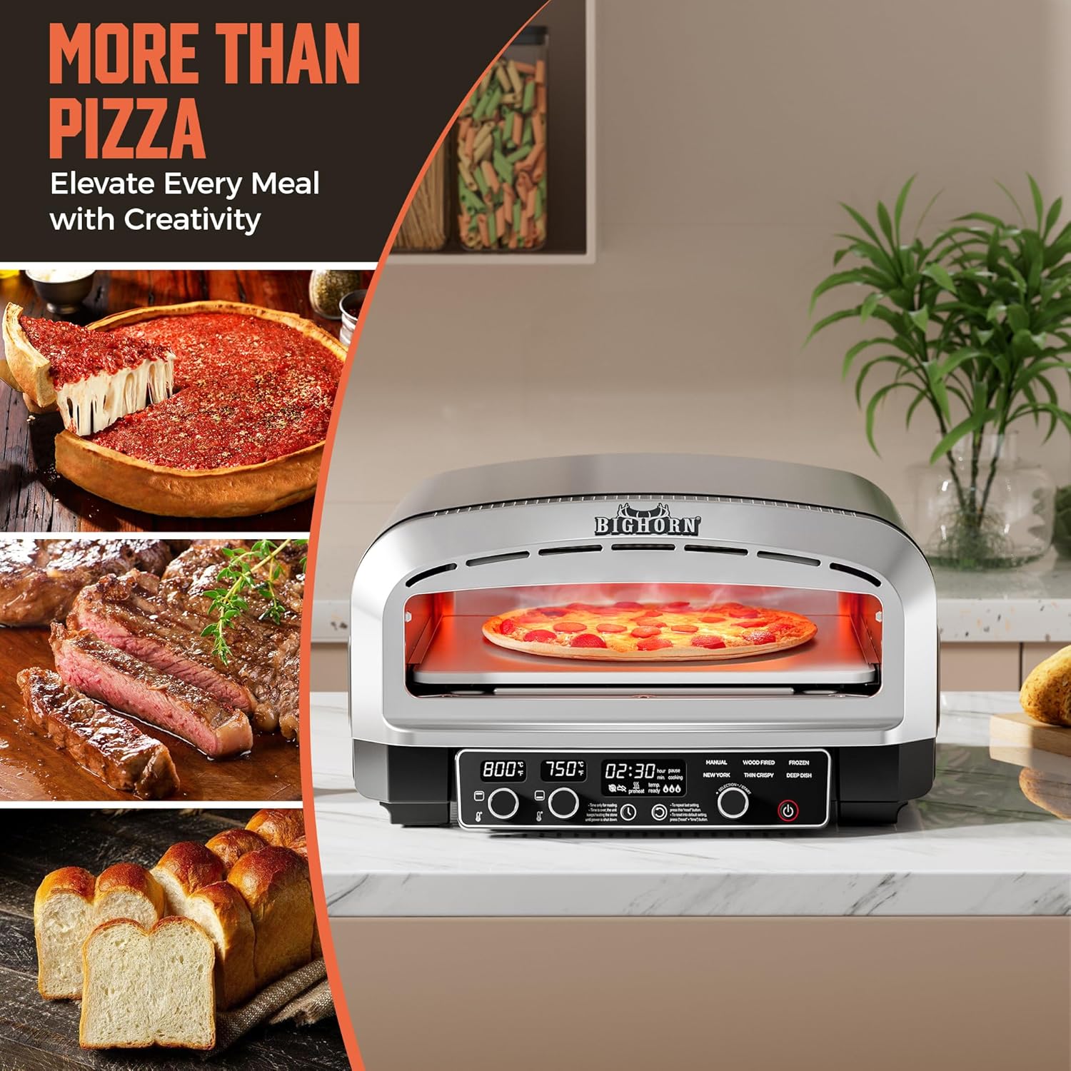 14-Inch Countertop Electric Pizza Oven, Stainless Steel