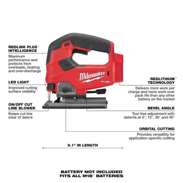 Milwaukee M18 FUEL 18-Volt Lithium-Ion Brushless Cordless D-Handle Jig Saw With M18 5.0 Ah Battery – 2737-20-48-11-1850