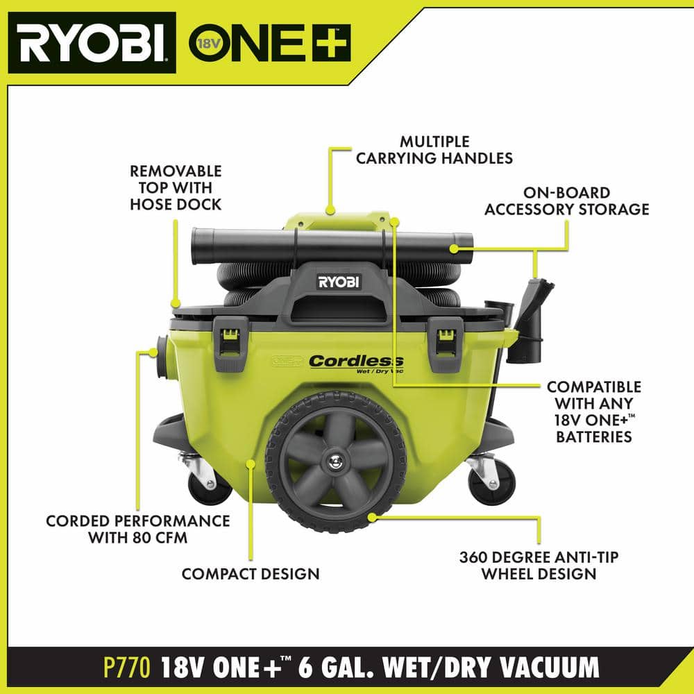 18V Cordless 6-Gallon Wet/Dry Vacuum Kit with Battery and Charger, P770KN