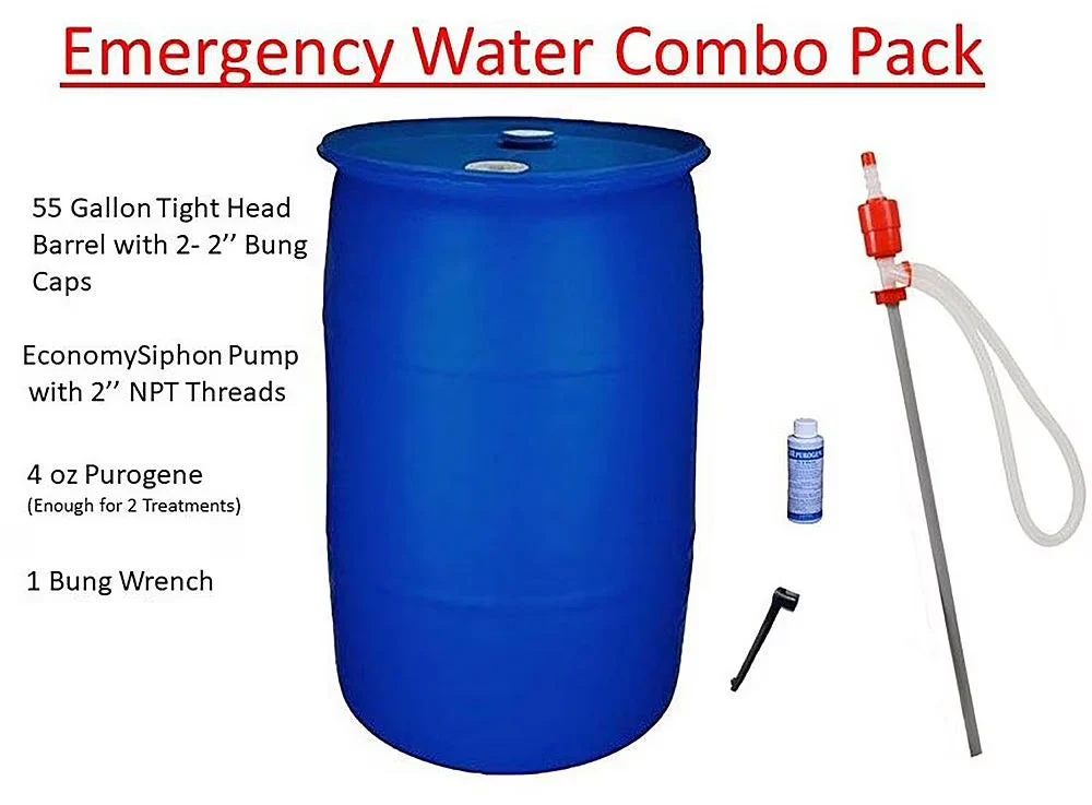 55 Gallon Emergency Water Storage HDPE Barrel Combo Pack – 23 x 23 x 34 in
