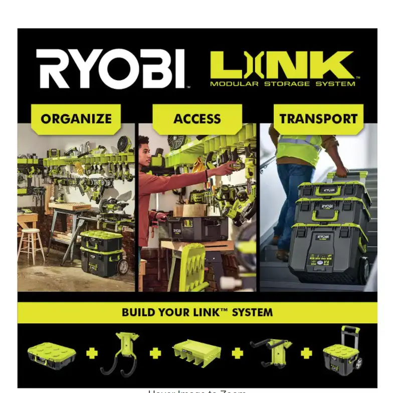 RYOBI LINK Modular Tool Storage Set, Rolling, Medium And Standard Tool Boxes, Green – STM201 STM102 STM101