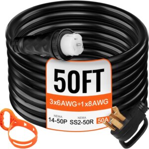 VEVOR Generator Extension Cord 50 ft 50 Amp STW 125V 250V 12500W N14-50P SS2-50R CS6364 – 45446 + 45505