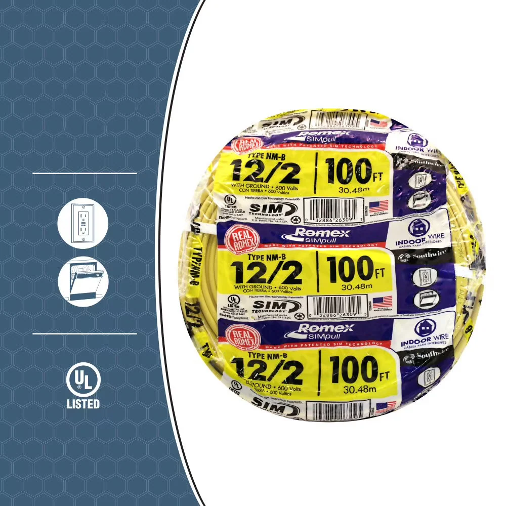 Southwire 12/2 100′ Yellow NM-B Indoor Electrical Wire With Ground – 28828228