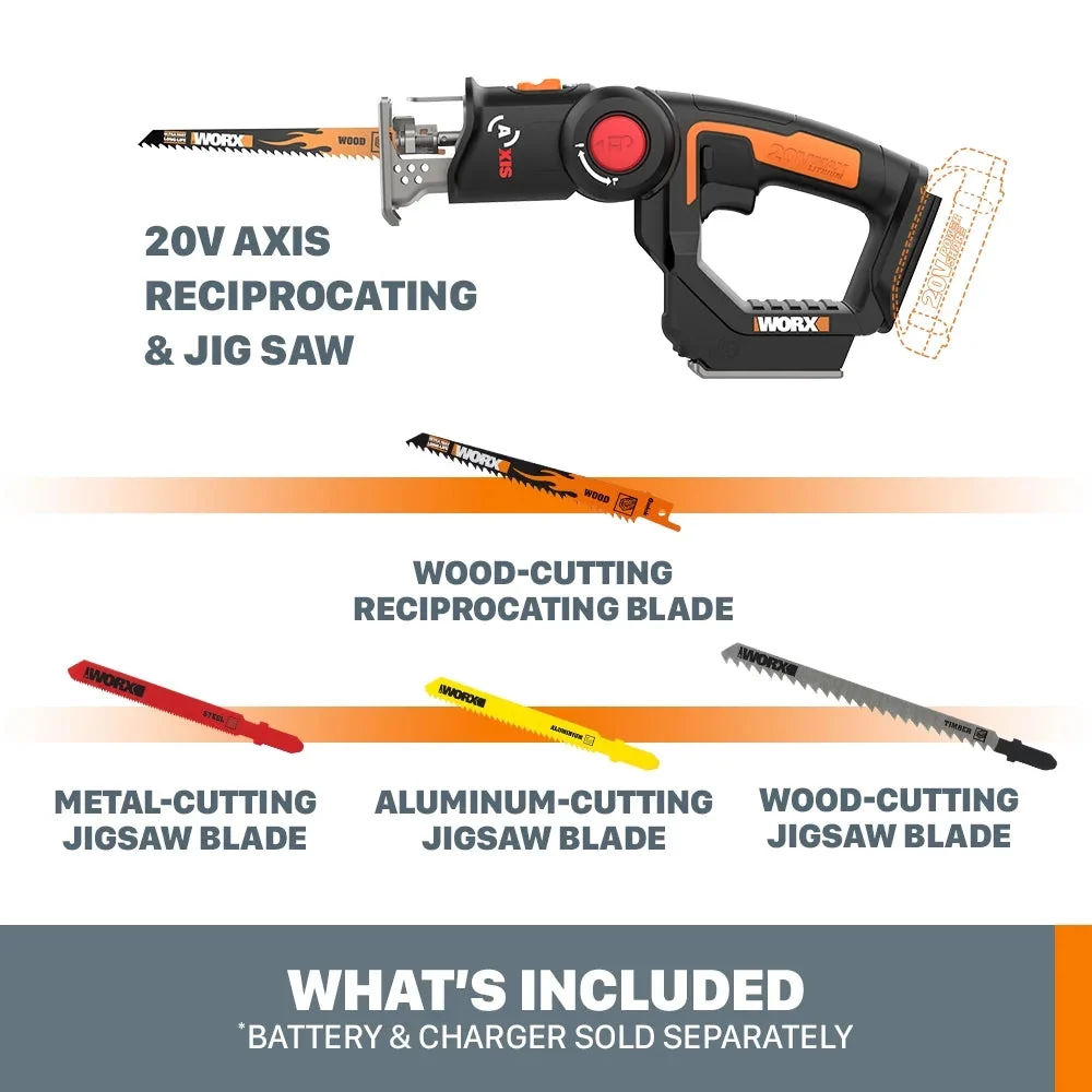 Worx 20V Power Share Axis Cordless Reciprocating & Jig Saw – WX550L.9