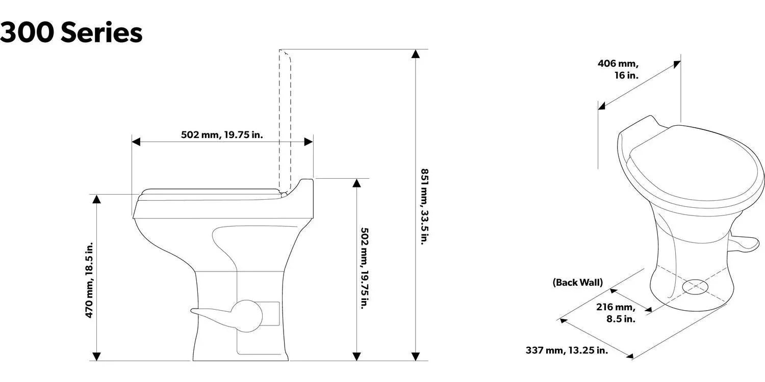 Dometic 300 Series Standard Height Heavy Duty Plastic RV Toilet, White – 302300071