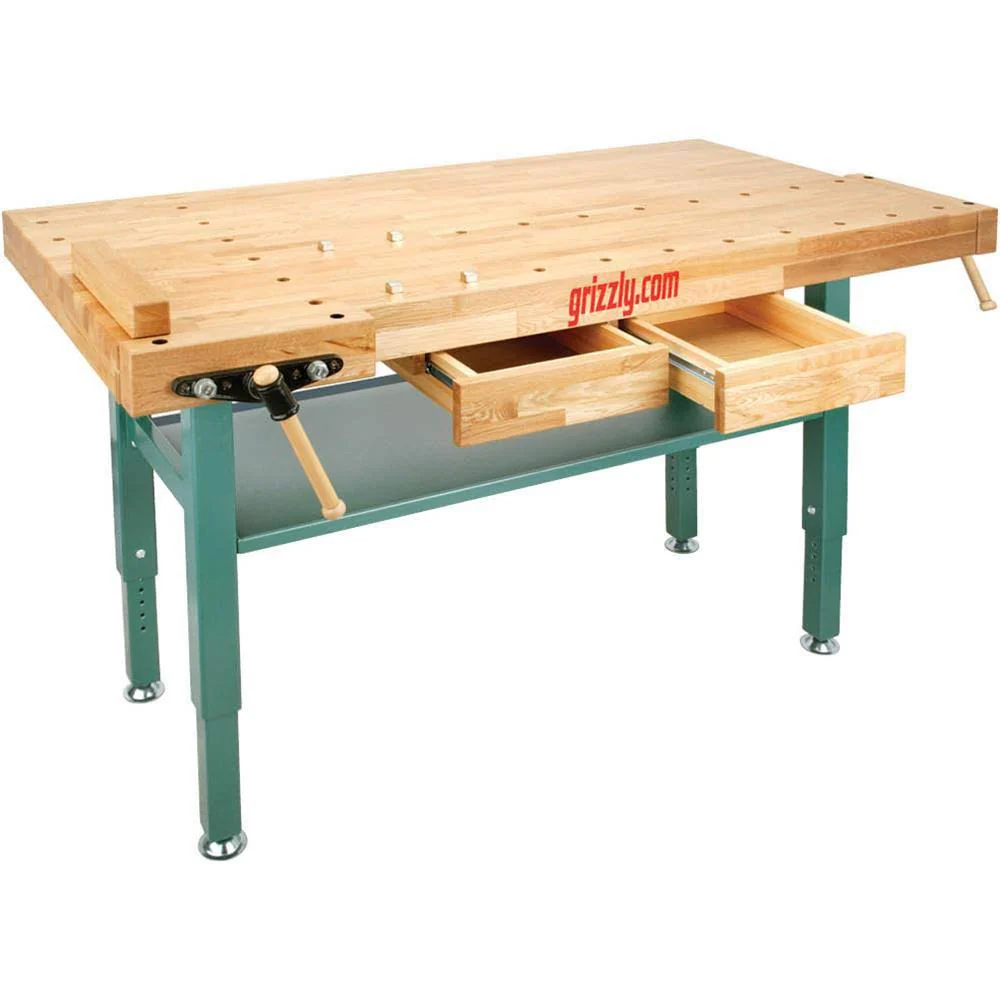 T10157 – Heavy-Duty Oak Workbench with Steel Legs