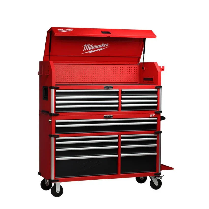 Milwaukee High Capacity 56 in 18-Drawer Steel Tool Chest And Cabinet Combo – Red And Black