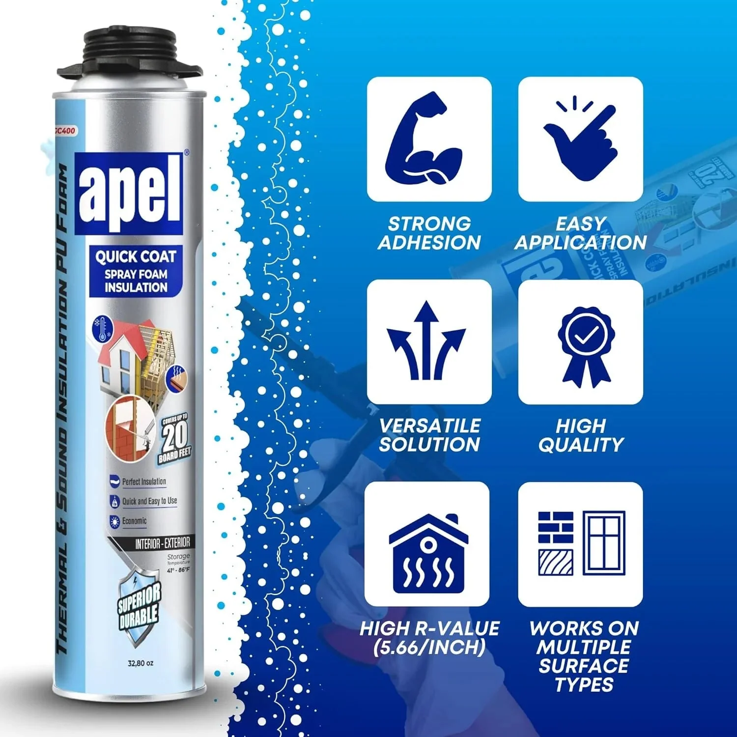 apel Spray Foam Insulation Kit, 12 x 32.80 oz / 240 Bd ft – 12 Pack