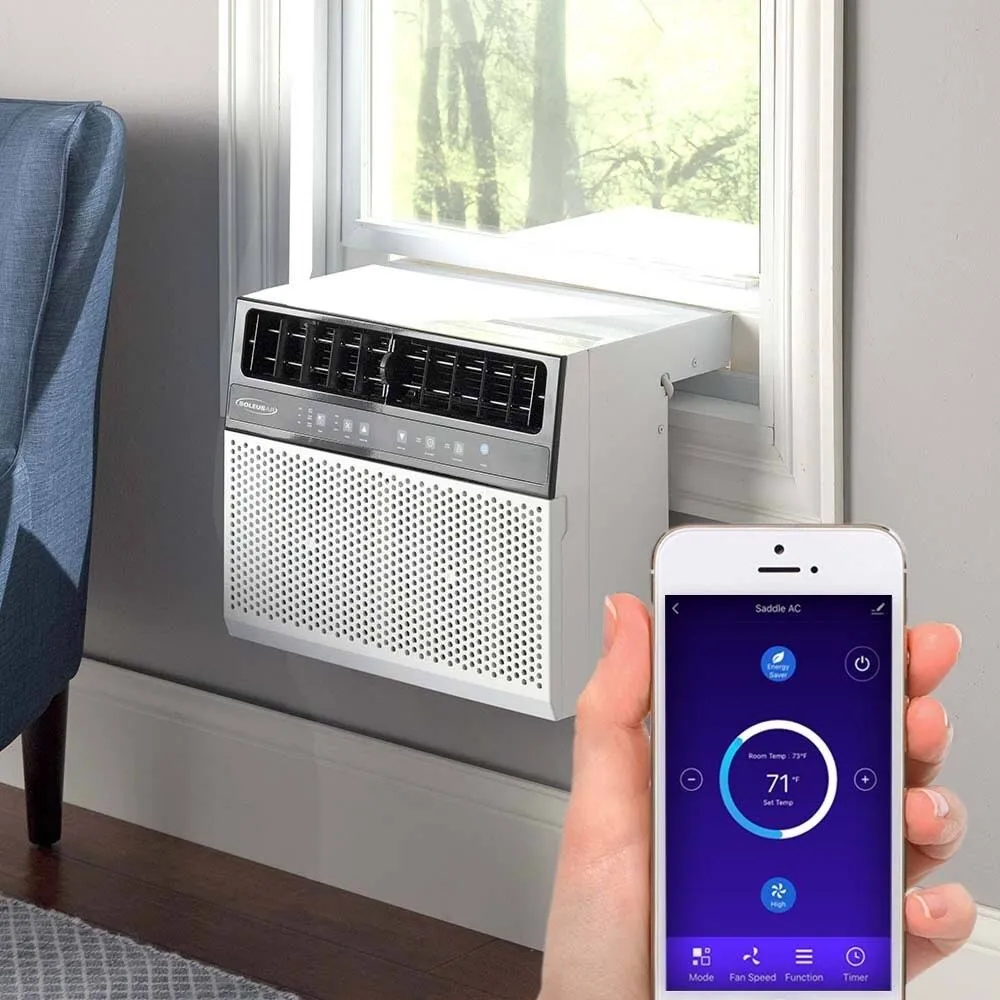 8,000 BTU Hybrid (saddle) Window Air Conditioner with WiFi – 8,000 BTU (White)