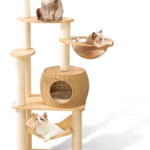 SHODMI 54-Inch Modern Cat Tree Tower, 3 Flower Basket Beds for Indoor Cats