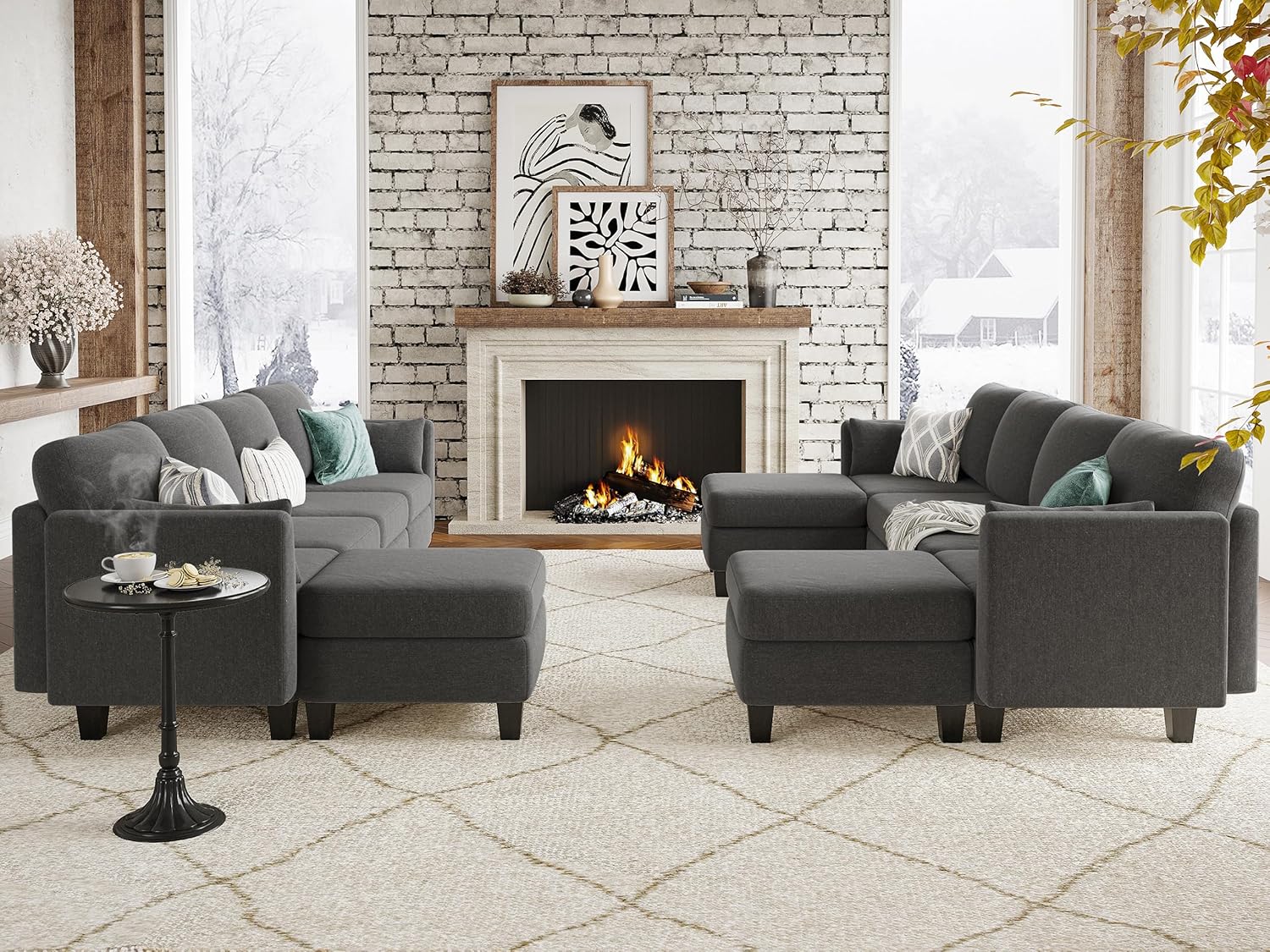 Modular Sectional Sofa, Convertible U Shaped Sofa Couch with High Density Memory Foam, 6 Seat Comfy Modular Sofa Couch for Living Room, Modern U Shaped Sectional Sofa, Dimgrey