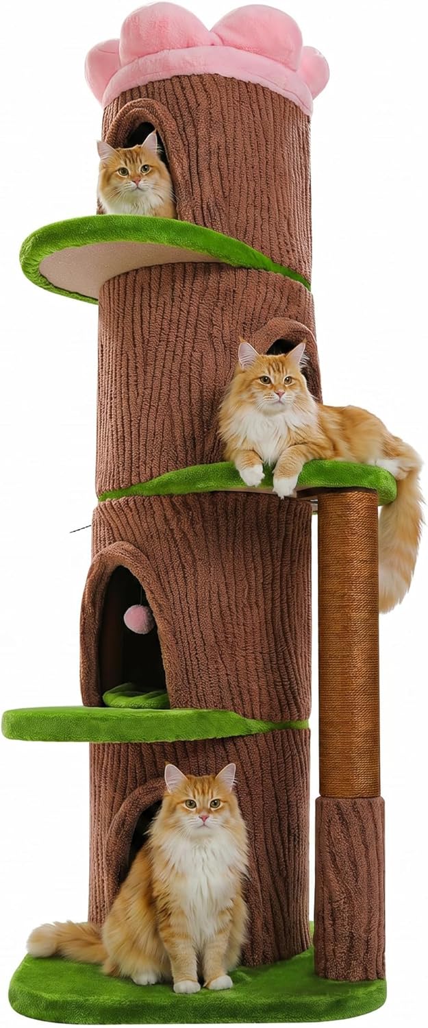 68.5″ Forest Cat Tree Tower with 4 Condos & Flower Top Bed, Brown