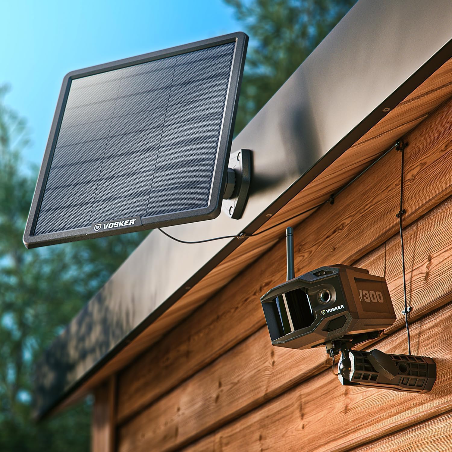 Vosker Outdoor Security Camera With External Solar Panel, 4G LTE, Black, Single Unit With Battery – V300 Ultimate Construction Pack