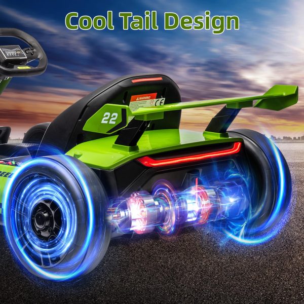24V Electric Go Kart, with 300W Strong Motor, Drift/Sport Mode, Big Battery, Eva Tire,Length Adjustmen for Outdoor Racing Toy-Green