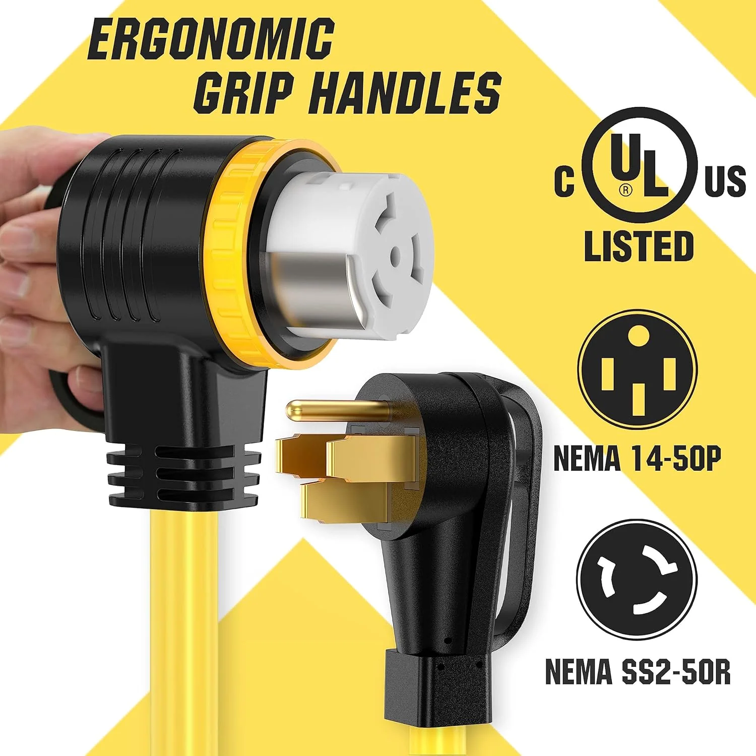 50 Feet 50 Amp RV/Generator Cord, 6/3+8/1 Gauge STW Wire – NEMA 14-50P To SS2-50R