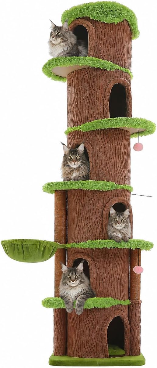 68.5″ Forest Cat Tree Tower with 4 Condos & Flower Top Bed, Brown