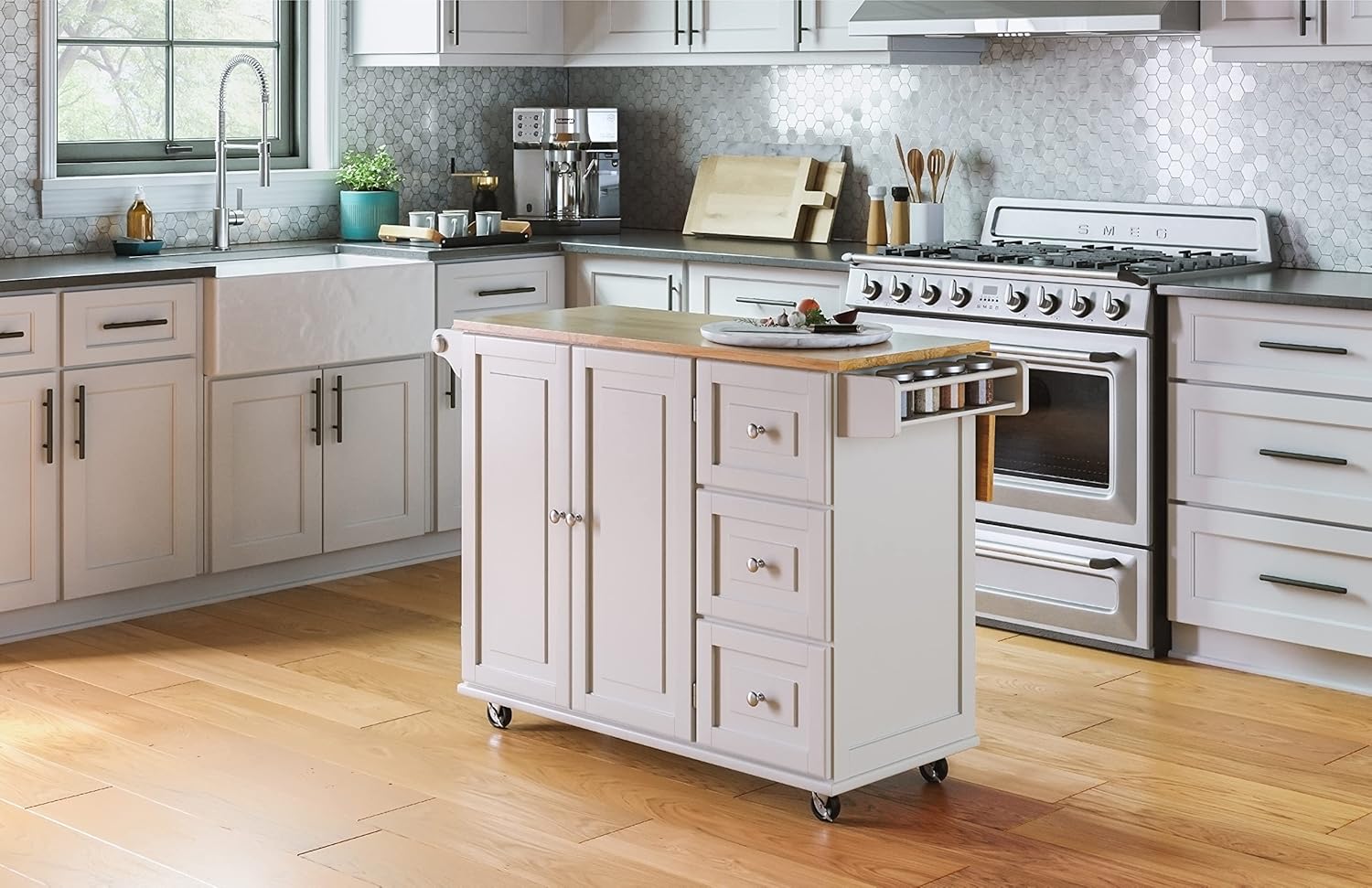 Mobile Kitchen Island Cart, Drop Leaf Breakfast Bar