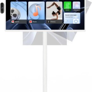 32-Inch Portable TV, 1080P FHD Rolling TV on Wheels with Rotatable Touch Screen, Android 13 OS, 8G RAM+128G Storage, Built-in Battery, Full Swivel Rotation, Voice Remote