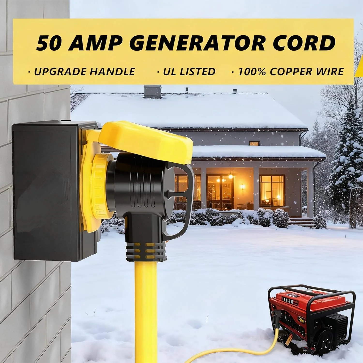 50 Feet 50 Amp RV/Generator Cord, 6/3+8/1 Gauge STW Wire – NEMA 14-50P To SS2-50R