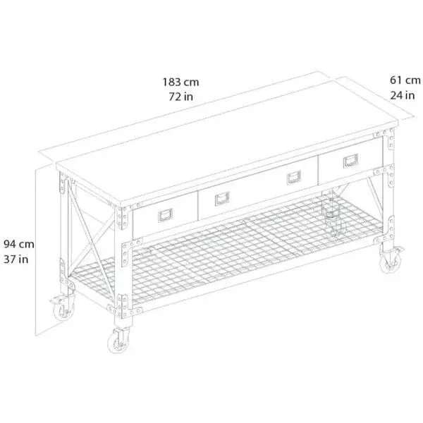 Building Products 72 in. 3-Drawers Rolling Industrial Workbench and Wood Top Configuration B