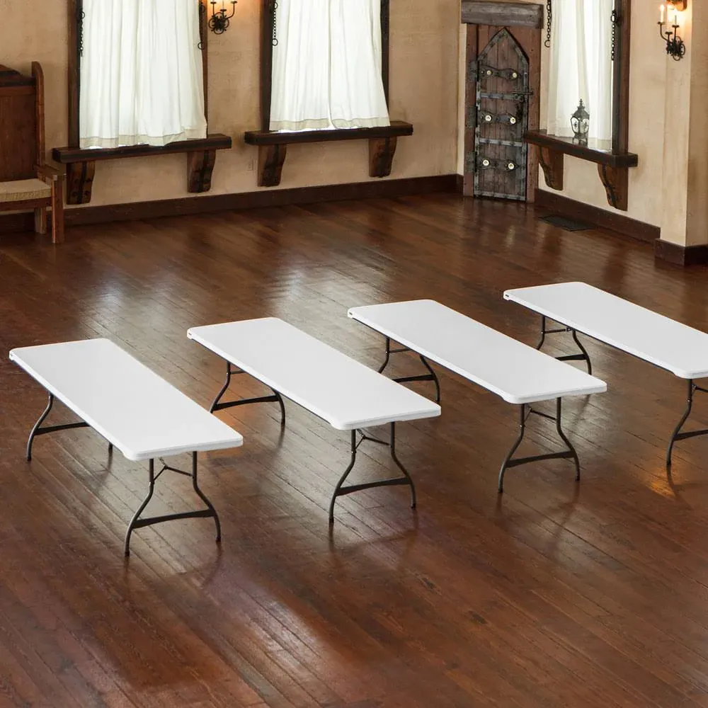 4-Pack Commercial Stacking 8 ft Folding Table – White (80344)
