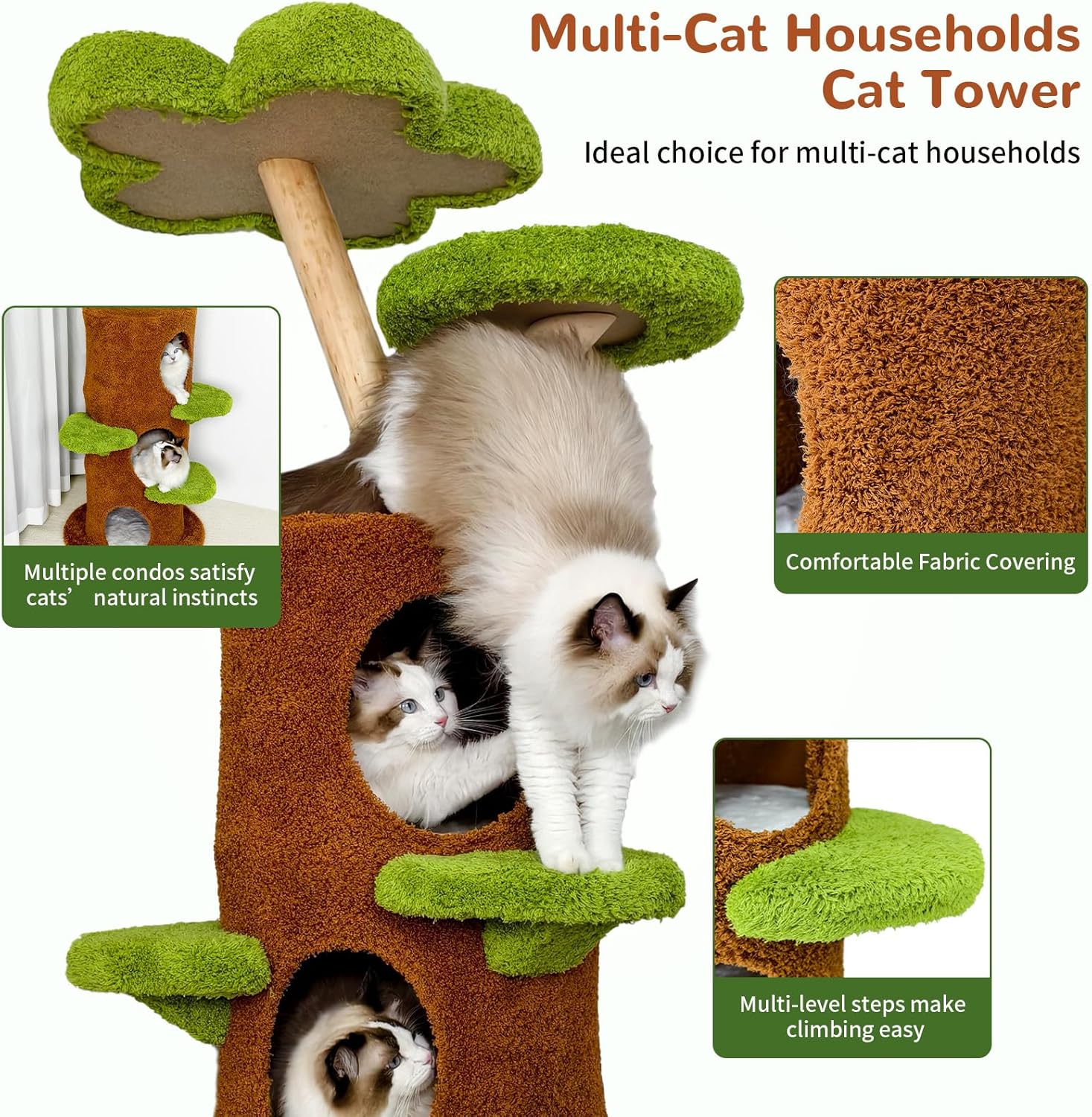 Wisfor Modern Cat Tree Tower: 58Inch Tall Cats Tree for Large Cats with Multi Condos – Indoor Wooden Kitty Tree House Sturdy with Scratching Post