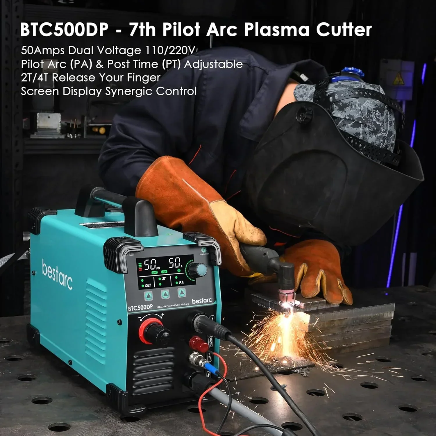 50A Plasma Cutter, Dual Voltage 110/220V, Digital Display – BTC500DP 7th Gen