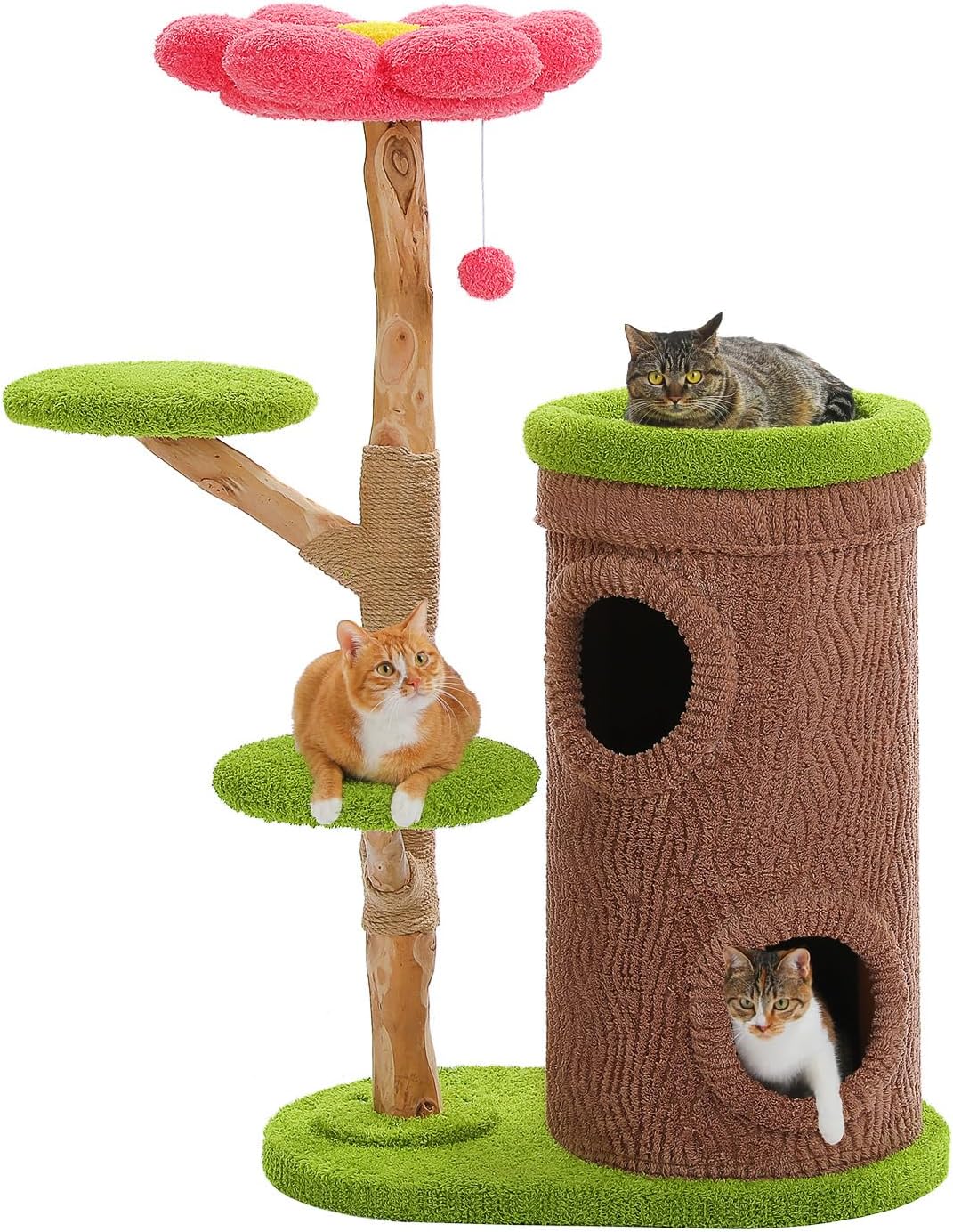 68.5″ Forest Cat Tree Tower with 4 Condos & Flower Top Bed, Brown