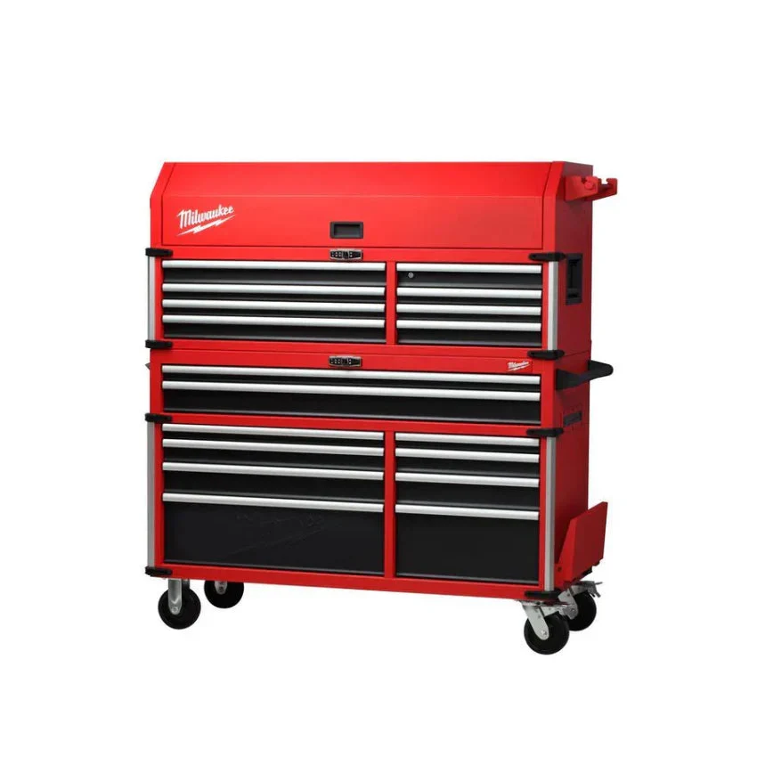 Milwaukee High Capacity 56 in 18-Drawer Steel Tool Chest And Cabinet Combo – Red And Black