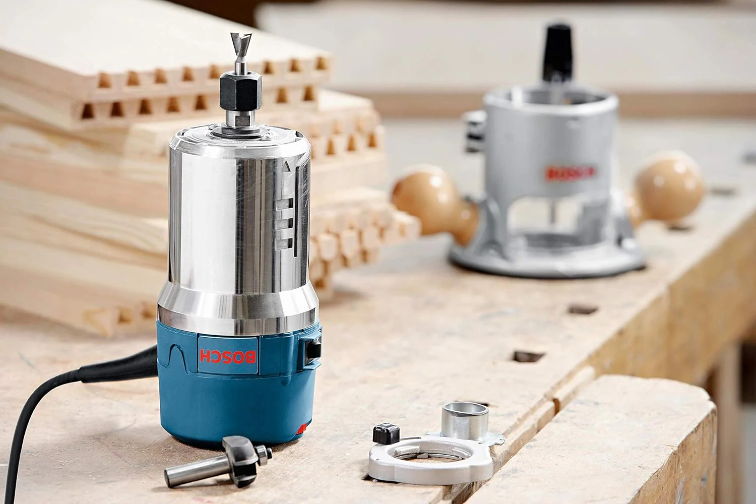 1617EVSPK Wood 12 Amp Router Tool Combo Kit – 2.25 Horsepower Plunge Router & Fixed Base with a Variable Speed