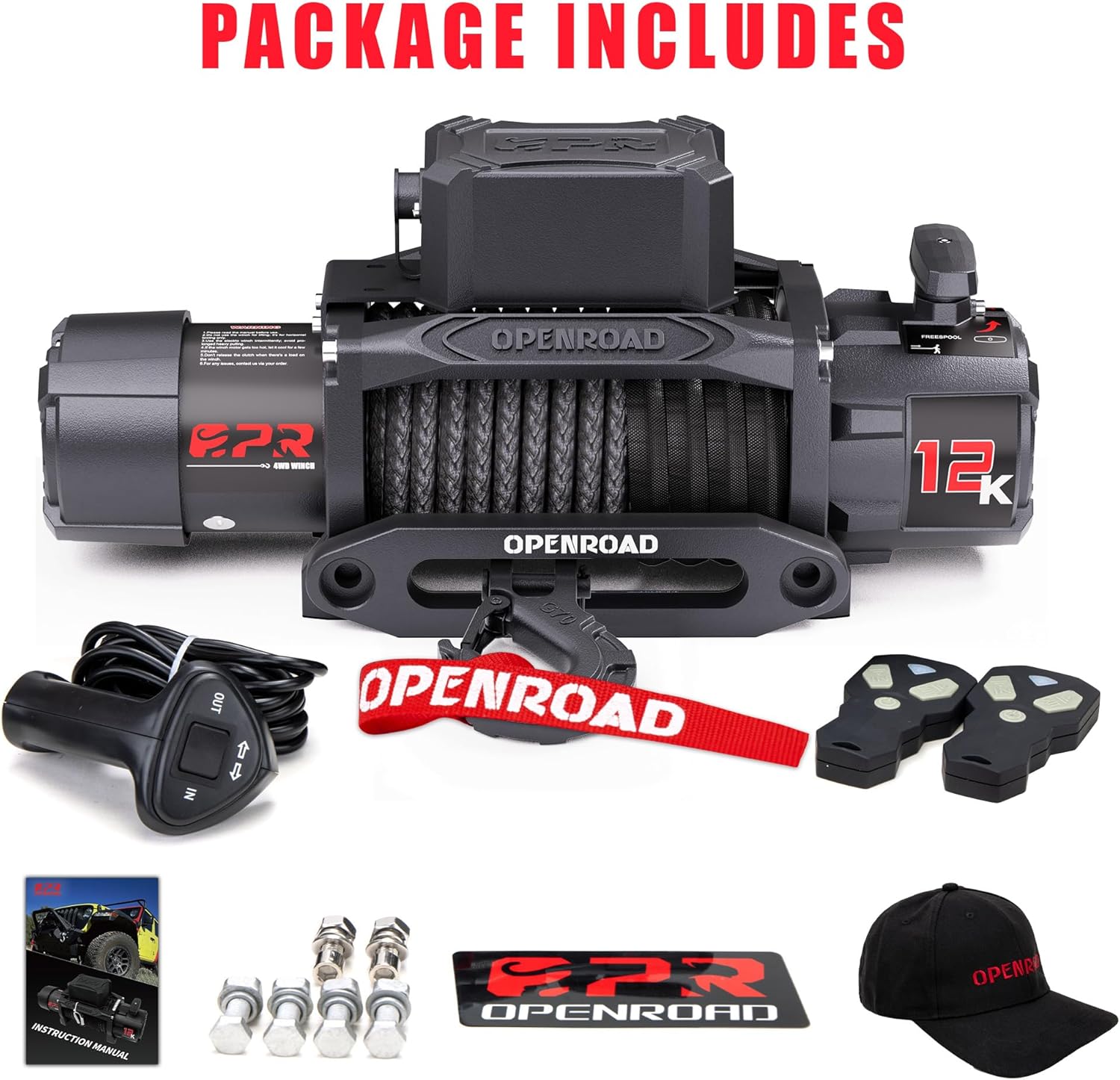 12000lb Winch with Synthetic Rope & Wireless Remotes