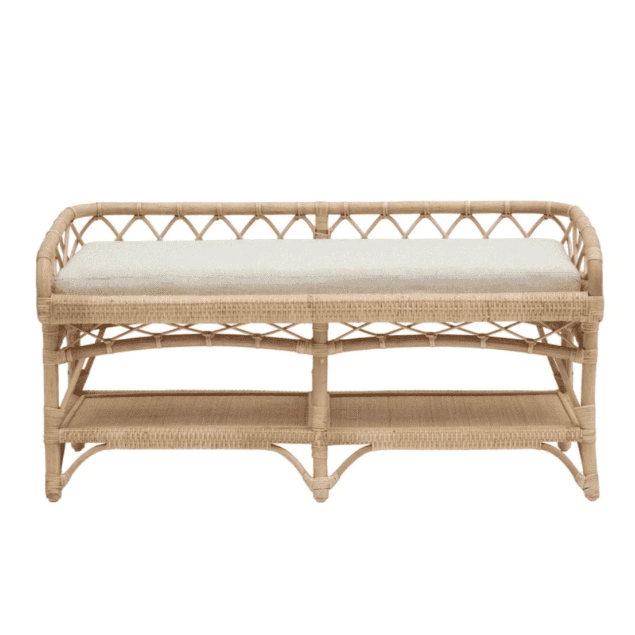 Natural Rattan Bench with Cream Cushion