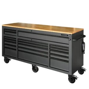 72 Inch Gloss Black Mobile Workbench Tool Chest With Casters And 18 Drawers