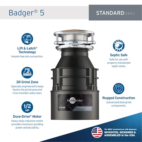 Garbage Disposal, 1/2 HP Continuous Feed, Durable Steel, Easy Install
