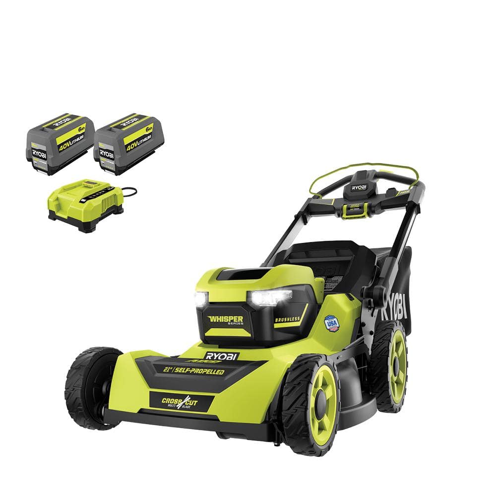 40V HP Brushless 21-in Self-Propelled AWD Lawn Mower Whisper Series ncludes (2) 6.0Ah Batteries and Charger