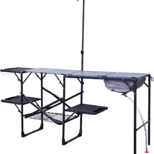 Master Cook Station | Portable Folding Kitchen Table with Soft Shell Sink, Heat Resistant Tabletop & Telescoping Lanter Pole, Perfect for Camping Trips