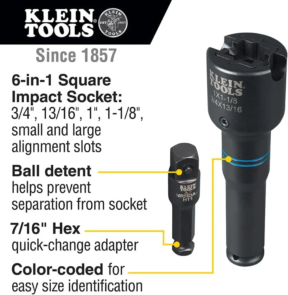 Klein Tools Single-Ended Impact Socket, 3/4-Inch, 1-Inch And 1-1/8-Inch – NRHD3